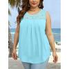 imageSaloogoe Summer Tank Tops for Women Loose Fit Pleated Tunics Scoop Neck Sleeveless Lace Tops Curved Hem FlowyMint Blue