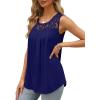 imageSaloogoe Summer Tank Tops for Women Loose Fit Pleated Tunics Scoop Neck Sleeveless Lace Tops Curved Hem FlowyNavy