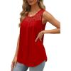 imageSaloogoe Summer Tank Tops for Women Loose Fit Pleated Tunics Scoop Neck Sleeveless Lace Tops Curved Hem FlowyRed
