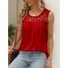 imageSaloogoe Summer Tank Tops for Women Loose Fit Pleated Tunics Scoop Neck Sleeveless Lace Tops Curved Hem FlowyRed