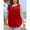 imageSaloogoe Summer Tank Tops for Women Loose Fit Pleated Tunics Scoop Neck Sleeveless Lace Tops Curved Hem FlowyRed