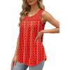 imageSaloogoe Summer Tank Tops for Women Loose Fit Pleated Tunics Scoop Neck Sleeveless Lace Tops Curved Hem FlowyRed Floral