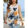 imageSaloogoe Summer Tank Tops for Women Loose Fit Pleated Tunics Scoop Neck Sleeveless Lace Tops Curved Hem FlowySpecial Ink Wash Flower