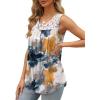 imageSaloogoe Summer Tank Tops for Women Loose Fit Pleated Tunics Scoop Neck Sleeveless Lace Tops Curved Hem FlowySpecial Ink Wash Flower
