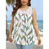 imageSaloogoe Summer Tank Tops for Women Loose Fit Pleated Tunics Scoop Neck Sleeveless Lace Tops Curved Hem FlowySpecial Leaf Print