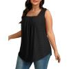 imageSaloogoe Tank Top for Women Loose Fit Eyelet Summer Tops Flowy Sleeveless Blouses Pleated Square Neck Curved Hem FashionAll Black