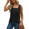 imageSaloogoe Tank Top for Women Loose Fit Eyelet Summer Tops Flowy Sleeveless Blouses Pleated Square Neck Curved Hem FashionAll Black