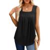 imageSaloogoe Tank Top for Women Loose Fit Eyelet Summer Tops Flowy Sleeveless Blouses Pleated Square Neck Curved Hem FashionAll Black