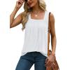 imageSaloogoe Tank Top for Women Loose Fit Eyelet Summer Tops Flowy Sleeveless Blouses Pleated Square Neck Curved Hem FashionAll White