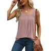 imageSaloogoe Tank Top for Women Loose Fit Eyelet Summer Tops Flowy Sleeveless Blouses Pleated Square Neck Curved Hem FashionDusty Pink