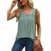 imageSaloogoe Tank Top for Women Loose Fit Eyelet Summer Tops Flowy Sleeveless Blouses Pleated Square Neck Curved Hem FashionGrayish Green