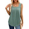 imageSaloogoe Tank Top for Women Loose Fit Eyelet Summer Tops Flowy Sleeveless Blouses Pleated Square Neck Curved Hem FashionGrayish Green