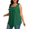 imageSaloogoe Tank Top for Women Loose Fit Eyelet Summer Tops Flowy Sleeveless Blouses Pleated Square Neck Curved Hem FashionGreen