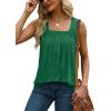 imageSaloogoe Tank Top for Women Loose Fit Eyelet Summer Tops Flowy Sleeveless Blouses Pleated Square Neck Curved Hem FashionGreen