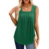 imageSaloogoe Tank Top for Women Loose Fit Eyelet Summer Tops Flowy Sleeveless Blouses Pleated Square Neck Curved Hem FashionGreen
