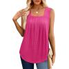 imageSaloogoe Tank Top for Women Loose Fit Eyelet Summer Tops Flowy Sleeveless Blouses Pleated Square Neck Curved Hem FashionHot Pink