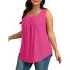 imageSaloogoe Tank Top for Women Loose Fit Eyelet Summer Tops Flowy Sleeveless Blouses Pleated Square Neck Curved Hem FashionHot Pink