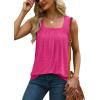 imageSaloogoe Tank Top for Women Loose Fit Eyelet Summer Tops Flowy Sleeveless Blouses Pleated Square Neck Curved Hem FashionHot Pink