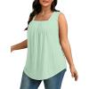 imageSaloogoe Tank Top for Women Loose Fit Eyelet Summer Tops Flowy Sleeveless Blouses Pleated Square Neck Curved Hem FashionLake Green