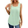 imageSaloogoe Tank Top for Women Loose Fit Eyelet Summer Tops Flowy Sleeveless Blouses Pleated Square Neck Curved Hem FashionLake Green