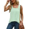 imageSaloogoe Tank Top for Women Loose Fit Eyelet Summer Tops Flowy Sleeveless Blouses Pleated Square Neck Curved Hem FashionLake Green