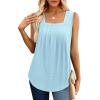 imageSaloogoe Tank Top for Women Loose Fit Eyelet Summer Tops Flowy Sleeveless Blouses Pleated Square Neck Curved Hem FashionLight Blue