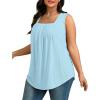 imageSaloogoe Tank Top for Women Loose Fit Eyelet Summer Tops Flowy Sleeveless Blouses Pleated Square Neck Curved Hem FashionLight Blue