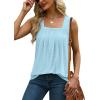 imageSaloogoe Tank Top for Women Loose Fit Eyelet Summer Tops Flowy Sleeveless Blouses Pleated Square Neck Curved Hem FashionLight Blue