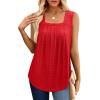 imageSaloogoe Tank Top for Women Loose Fit Eyelet Summer Tops Flowy Sleeveless Blouses Pleated Square Neck Curved Hem FashionRed