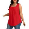 imageSaloogoe Tank Top for Women Loose Fit Eyelet Summer Tops Flowy Sleeveless Blouses Pleated Square Neck Curved Hem FashionRed