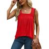 imageSaloogoe Tank Top for Women Loose Fit Eyelet Summer Tops Flowy Sleeveless Blouses Pleated Square Neck Curved Hem FashionRed