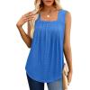 imageSaloogoe Tank Top for Women Loose Fit Eyelet Summer Tops Flowy Sleeveless Blouses Pleated Square Neck Curved Hem FashionRoyal Blue