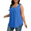 imageSaloogoe Tank Top for Women Loose Fit Eyelet Summer Tops Flowy Sleeveless Blouses Pleated Square Neck Curved Hem FashionRoyal Blue