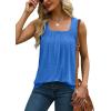 imageSaloogoe Tank Top for Women Loose Fit Eyelet Summer Tops Flowy Sleeveless Blouses Pleated Square Neck Curved Hem FashionRoyal Blue