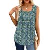 imageSaloogoe Tank Top for Women Loose Fit Eyelet Summer Tops Flowy Sleeveless Blouses Pleated Square Neck Curved Hem FashionUnique Blue Floral