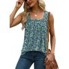 imageSaloogoe Tank Top for Women Loose Fit Eyelet Summer Tops Flowy Sleeveless Blouses Pleated Square Neck Curved Hem FashionUnique Blue Floral