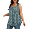 imageSaloogoe Tank Top for Women Loose Fit Eyelet Summer Tops Flowy Sleeveless Blouses Pleated Square Neck Curved Hem FashionUnique Blue Floral