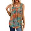 imageSaloogoe Tank Top for Women Loose Fit Eyelet Summer Tops Flowy Sleeveless Blouses Pleated Square Neck Curved Hem FashionUnique Coconut Tree