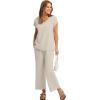 imageSaloogoe Two Piece Sets for Women Summer Outfits Lounge Sets V Neck Tops Wide Leg Pants Woman Vacation Travel OutfitsBeige
