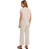 imageSaloogoe Two Piece Sets for Women Summer Outfits Lounge Sets V Neck Tops Wide Leg Pants Woman Vacation Travel OutfitsBeige
