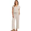 imageSaloogoe Two Piece Sets for Women Summer Outfits Lounge Sets V Neck Tops Wide Leg Pants Woman Vacation Travel OutfitsBeige