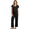 imageSaloogoe Two Piece Sets for Women Summer Outfits Lounge Sets V Neck Tops Wide Leg Pants Woman Vacation Travel OutfitsBlack