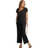 imageSaloogoe Two Piece Sets for Women Summer Outfits Lounge Sets V Neck Tops Wide Leg Pants Woman Vacation Travel OutfitsBlack