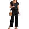 imageSaloogoe Two Piece Sets for Women Summer Outfits Lounge Sets V Neck Tops Wide Leg Pants Woman Vacation Travel OutfitsBlack