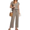 imageSaloogoe Two Piece Sets for Women Summer Outfits Lounge Sets V Neck Tops Wide Leg Pants Woman Vacation Travel OutfitsCoffee