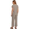 imageSaloogoe Two Piece Sets for Women Summer Outfits Lounge Sets V Neck Tops Wide Leg Pants Woman Vacation Travel OutfitsCoffee