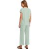 imageSaloogoe Two Piece Sets for Women Summer Outfits Lounge Sets V Neck Tops Wide Leg Pants Woman Vacation Travel OutfitsCream Green