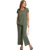 imageSaloogoe Two Piece Sets for Women Summer Outfits Lounge Sets V Neck Tops Wide Leg Pants Woman Vacation Travel OutfitsGreen