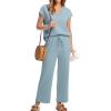 imageSaloogoe Two Piece Sets for Women Summer Outfits Lounge Sets V Neck Tops Wide Leg Pants Woman Vacation Travel OutfitsLake Blue