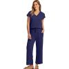 imageSaloogoe Two Piece Sets for Women Summer Outfits Lounge Sets V Neck Tops Wide Leg Pants Woman Vacation Travel OutfitsNavy Blue